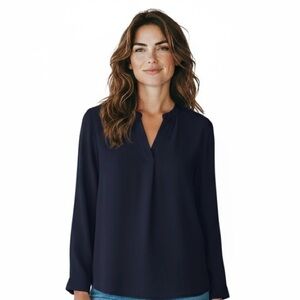 Rory Beca 100% Silk 3/4 Sleeve Blouse Navy Blue Small